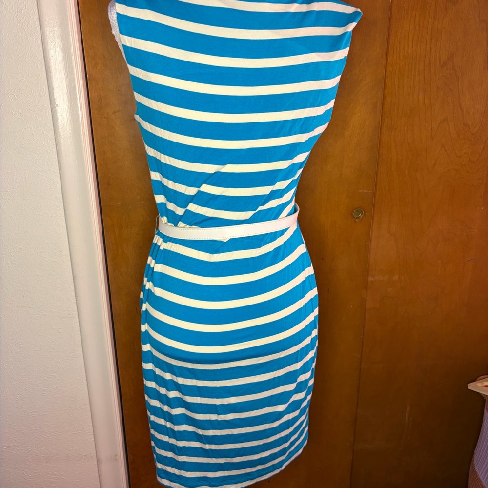 Calvin Klein Blue & White Striped Dress | Belted | Size 6 - Picture 2 of 3